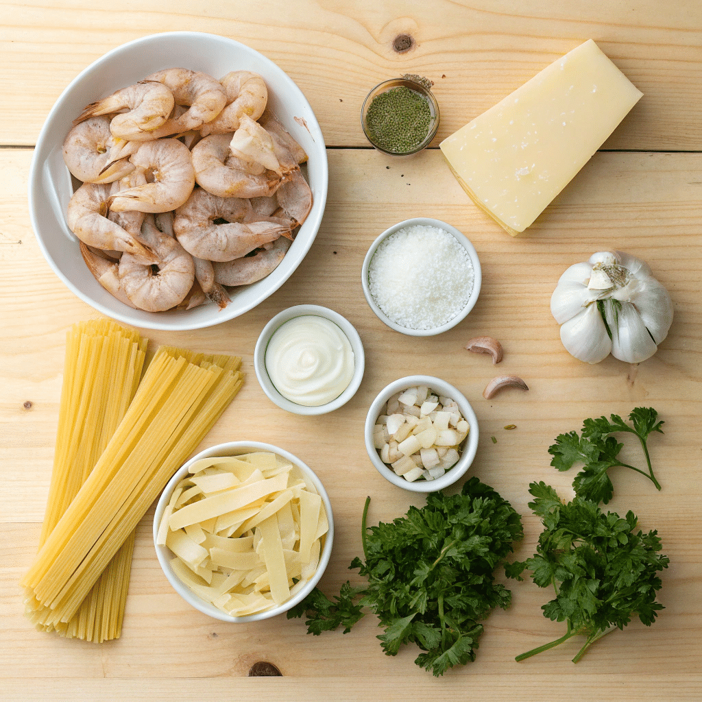 flat lay of all ingredients for blackened shrimp a